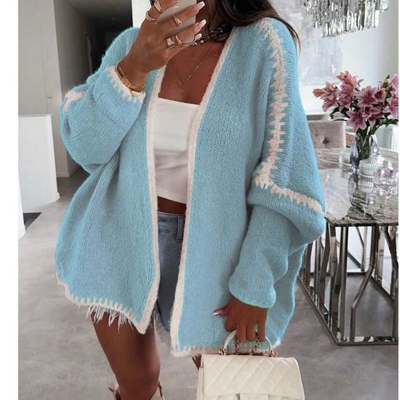 Cozy Stitch Detail Open Front oversized Cardigan